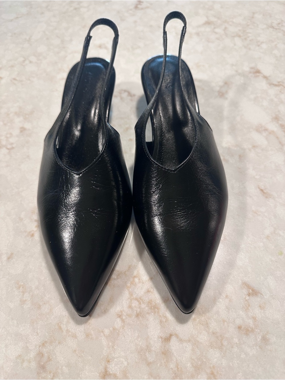 ALOHASs sling back black leather kitten heel size 40.